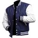 Mens Varsity College Jacket - Navy Blue & White Bomber Baseball Jacket - American Style Letterman Wool + Faux Leather Jacket For Men