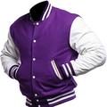 Mens Varsity College Jacket - Purple & White Bomber Baseball Jacket - American Style Letterman Wool + Faux Leather Jacket For Men