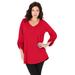 Plus Size Women's Lightweight Textured Slub Knit Boyfriend Tunic by Roaman's in Vivid Red (Size 14/16) Long Shirt