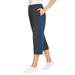 Plus Size Women's Side-Stripe Cotton French Terry Capri by Woman Within in Heather Charcoal Bright Cobalt (Size 42/44)