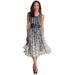 Plus Size Women's Printed Empire Waist Dress by Roaman's in White Black Daisy (Size 32 W) Formal Evening