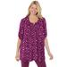 Plus Size Women's 7-Day Three-Quarter Sleeve Pintucked Henley Tunic by Woman Within in Deep Claret Pretty Bouquet (Size 3X)