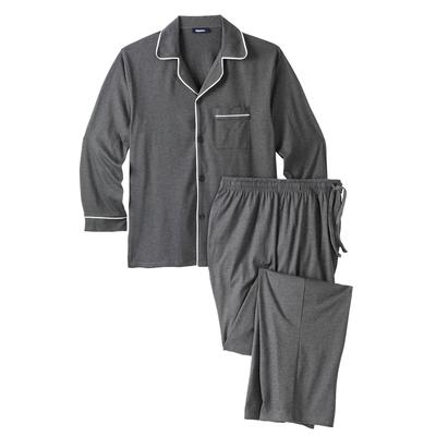 Men's Big & Tall Long Sleeve Pajama Set by KingSize in Heather Slate White Piping (Size 3XL)