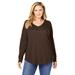 Plus Size Women's Washed Thermal V-Neck Tee by Woman Within in Chocolate (Size 30/32) Shirt