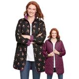 Plus Size Women's Reversible Quilted Barn Jacket by Woman Within in Deep Claret Black Prairie Floral (Size 22/24)