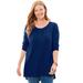 Plus Size Women's Washed Thermal High-Low Henley Tunic by Woman Within in Evening Blue (Size 14/16)