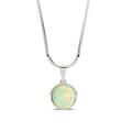 AVNIS White Opal Necklace, 6MM Round Opal Pendant Rhodium Plated Sterling Silver Necklace, Box Chain Pendant Necklace 16+2 Inches Extender for Women