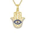 SISGEM 9 ct Gold Hamsa Hand Necklace, Solid Yellow Gold Evil Eye Pendant Necklace, Amulet Gift for Women Girls Ladies Mum Sisters, 16"+1"+1"