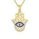 SISGEM 9 ct Gold Hamsa Hand Necklace, Solid Yellow Gold Evil Eye Pendant Necklace, Amulet Gift for Women Girls Ladies Mum Sisters, 16"+1"+1"
