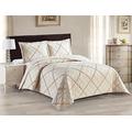 New Luxury Ruffle Style Three Piece Embossed Quilted Bedspread with pillow Shape Bedspread Single Size Double Size King Size Super king Size (Beige, King)