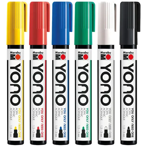 Marabu YONO Marqueurs acryliques, couleurs primaires, 6 marqueurs