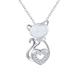Waysles Opal Cat Necklace for Women 925 Sterling Silver Kitten Necklace Cat with Cubic Zirconia Collar Animal Pendant Necklace for Women Teen Girls (Silver cat)