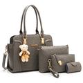 Soperwillton Women's Fashion Handbags Tote Bags Shoulder Bag Top Handle Satchel Purse Set 4pcs, B-darkgrey, L
