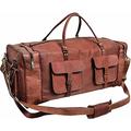Real Goat Vintage Leather Large Travel Duffel Luggage Handmade, Gym, Hiking vintage brown Carry All Genuine Holdall Duffel Bag, Brown, 26"(L), 9"(D), 12"(H)