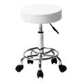 MathRose Barstool Swivel Stool on Wheels, Adjustable Round Rolling Bar Stool with 5 Wheels, Upholstered Seat Covered in Synthetic Leather, Work Stool for Beauty Studio, Office, Clinic (White)