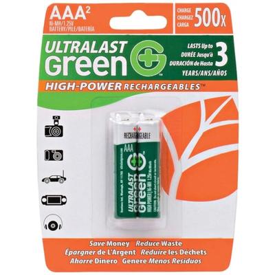 Green High-Power Rechargeables AAA NiMH Batteries, 2 pk - N/A