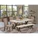 East West Furniture Dining Set- Dining Table and Dark Khaki Linen Fabric Parson Chairs, Distressed Jacobean(Pieces Options)