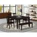 East West Furniture Dining Set Contains a Square Dining Table with Butterfly Leaf and 4 Kitchen Chairs with a Bench, Cappuccino