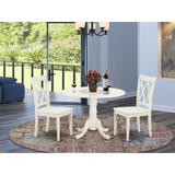 East West Furniture Dining Set- a Round Dining Room Table and Wood Seat Chairs, Linen White (Pieces Options)