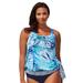 Plus Size Women's Side Tie Blouson Tankini Top by Swimsuits For All in Blue Palm (Size 22)