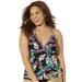 Plus Size Women's Loop Strap Tankini Top by Swimsuits For All in Pink Tropical Stripe (Size 10)