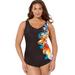 Plus Size Women's Sarong Front One Piece Swimsuit by Swimsuits For All in Multi Flower Engineered (Size 12)