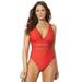 Plus Size Women's Lattice Plunge One Piece Swimsuit by Swimsuits For All in Red (Size 20)