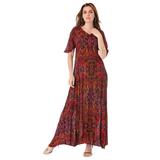 Plus Size Women's Flutter-Sleeve Crinkle Dress by Roaman's in Multi Mirrored Medallion (Size 26/28)