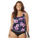 Plus Size Women's Side Tie Blouson Tankini Top by Swimsuits For All in Navy Pink Floral (Size 8)