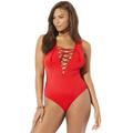 Plus Size Women's Lace Up One Piece Swimsuit by Swimsuits For All in Lipstick Red (Size 4)