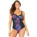 Plus Size Women's Ruched Underwire One Piece Swimsuit by Swimsuits For All in Flower Bouquet (Size 12)