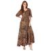 Plus Size Women's Flutter-Sleeve Crinkle Dress by Roaman's in Natural Watercolor Animal (Size 18/20)