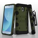 For Samsung Galaxy J3 2018 J337 J3 V 3rd Gen J3 Star J3 Achieve Express Prime 3 Phone Case Combo Hybrid Impact Armor Rugged Hard Protective Cover Belt Clip Holster Screen Protector Forest Green