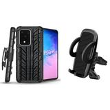 Bemz Armor Samsung Galaxy S20+ Plus 6.7 inch Case Bundle: Heavy Duty Rugged Holster Combo Protection Cover with Cellet Air Vent 360 Rotation (Vent Support) and Lens Wipe - Tire