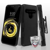LG V50 ThinQ Phone Case Hybrid Armor impact [Three Layers] Holster Kickstand with [Carrying Belt Swivel Clip] Shockproof Protective Drop-Proof Rubber Rugged PC+ Soft TPU BLACK Cover for LG V50 Thinq