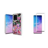 Bemz [Liquid Series] Case for Samsung Galaxy S20 Ultra Chrome TPU Quicksand Waterfall Glitter Cover with Tempered Glass Screen Protector and Atom Wipe - Rose Flowers