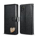 Note 10 Plus Case Galaxy Note 10+ Case Allytech PU Leather Slim Fit Glitter Heart Kickstand Folio Flip Protective Wrist Strap Cards Holder Wallet Case Cover for Samsung Galaxy Note 10 Plus Black