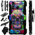 Compatible with Motorola Moto G Stylus (2020) | Moto G Power (2020) | Moto G Pro LuxGuard Holster Hybrid Phone Case Cover (Skull Colorful)