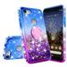 Google Pixel 3a XL Case Liquid Quicksand Glitter Cute Phone Case w/Tempered Glass Screen Protector Kickstand Clear Bling Diamond Bumper Ring Stand Girls Women for Google Pixel 3a XL - Purple/Blue