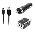 3-in-1 Type-C USB Chargers Bundle Car Kits for Huawei P10 Plus P10 Mate 9 Mate 9 Pro P9 (Black) - 2.1Ah Car Charger + Home Travel AC Charger Adaptor (Dual Port) + Type-C USB Data Charging Cable