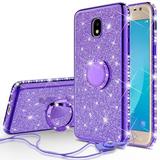 Samsung Galaxy J3 2018 Case Galaxy J3 Orbit Case Galaxy J3 Star Case Galaxy J3 V 2018/J3 Achieve/J3 Aura/Express Prime 3/Amp Prime 3 Case Glitter Bling Ring Kickstand Phone Case - Purple