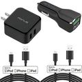 4-in-1 Adaptive Fast Home Car Charger 6ft (Two) USB Cable Combo Compatible With iPhone XS Max XR X SE 8 PLUS 7 Plus 6S Plus 6 Plus 5S 5C 5 iPad 9.7 G6A