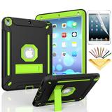 iPad Air 2 Case with Soft Screen Protector Dteck Heavy Duty Shockproof Three Layer Plastic and Silicone Protective Cover with Kickstand For Apple iPad Air 2 (A1566/A1567) Black/Green