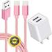 epacks Charger 2-Pack 6FT Nylon Braided Fast Charging Cord Data Sync Transfer Cable USB Wall Charger Dual Port Plug Power Adapter Compatible with Phone XS MAX/XR/X/8/7/Plus/ 6S/ 6 /SE/Tablet Pink