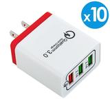 10-Pack USB Wall Charger AFFLUX 7.2A 3-Port Fast Charging USB Wall Charger Universal Power Adapter Qualcomm 3.0 Quick Charge For Cell Phone Samsung Note 8 9 Galaxy S8 S9 S9+ iPhone 7 8 X XR Xs Max