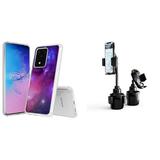 Beyond Cell [AquaFlex Series] Samsung Galaxy S20+ Plus 6.7 inch Phone Case Bundle: Slim Shockproof TPU Gel Protector Cover with Cup Holder Extendable Neck Quick Release Car Mount - Purple Nebula