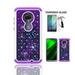 Moto G7 Case For Motorola Moto G7 XT 1962-4 / Moto G7 Plus XT1965-2 Unlocked Phone Studded Rhinestone Crystal Bling Shockproof Cover Case + Tempered Glass Screen Protector ( Purple- Blue Butterfly)