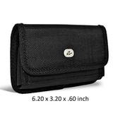 Large Horizontal Rugged Nylon Canvas Carrying Case with Metal Belt Clip & Loop For HTC Desire 555 Devices - (Fits With Otterbox Defender Commuter LifeProof Cover On It)