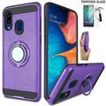 Phone Case For Samsung Galaxy A10E S102DL (NOT for A10 6.2 ) / A10E Screen Protector + Shock Absorbing Slim Cover Ring-Holder-Stand (Slim Ring Purple +Tempered Glass)