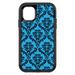 DistinctInk Custom SKIN / DECAL compatible with OtterBox Defender for iPhone 11 (6.1 Screen) - Blue Black Damask Pattern - Floral Damask Pattern